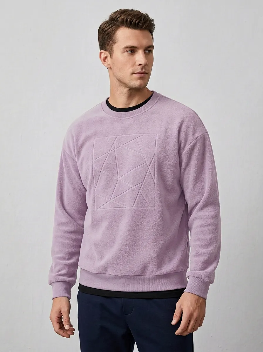 Traditional Geometric Embossed Silhouette Men's Fleece Crewneck Sweatshirt