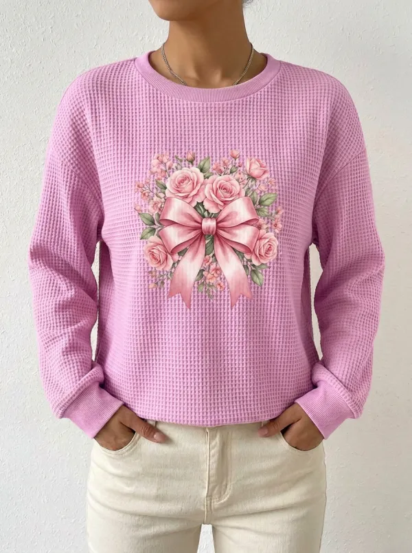 Rose Botanical Women's Breast Cancer Awareness Waffle Sweatshirt