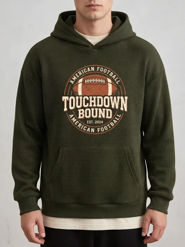 Men's American Football Touchdown Bound Graphic Printed Waffle Hoodie