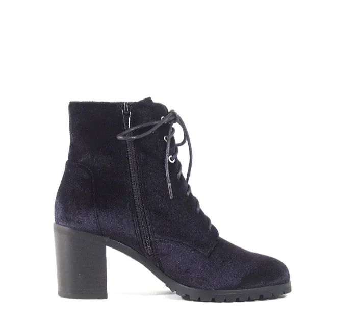 Velvet Lace Up Lug Sole Ankle Boots