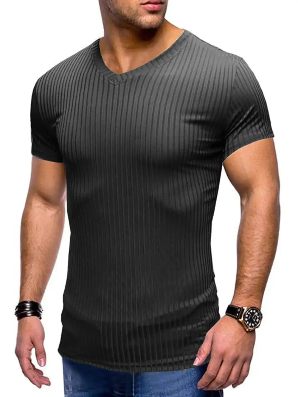 Ribbed Short Sleeve Crew Neck Tee