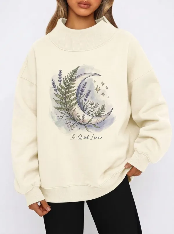 Women's Celestial Botanical Moon Fern Printed Sweatshirt