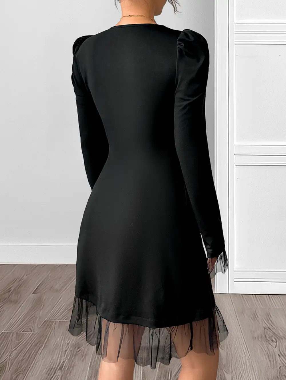 Square Neck Puff Sleeve A Line Mini Dress