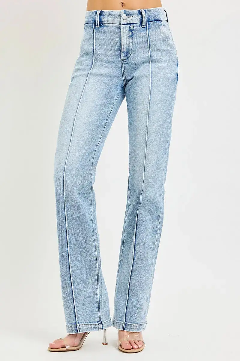 Tummy Control High Rise Straight Leg Pocketed Denim Jeans