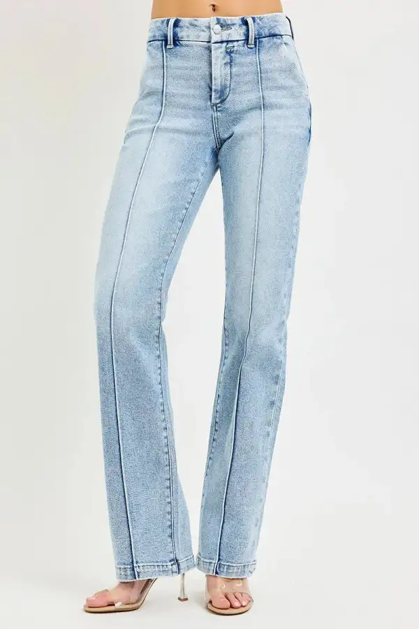 Tummy Control High Rise Straight Leg Pocketed Denim Jeans