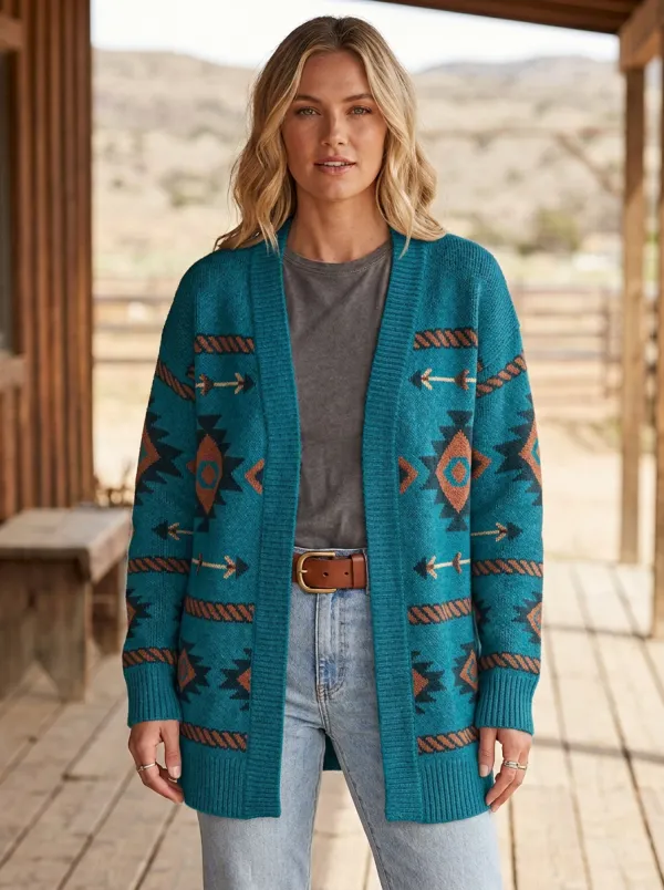 Women's Western Aztec Geometric Cardigan