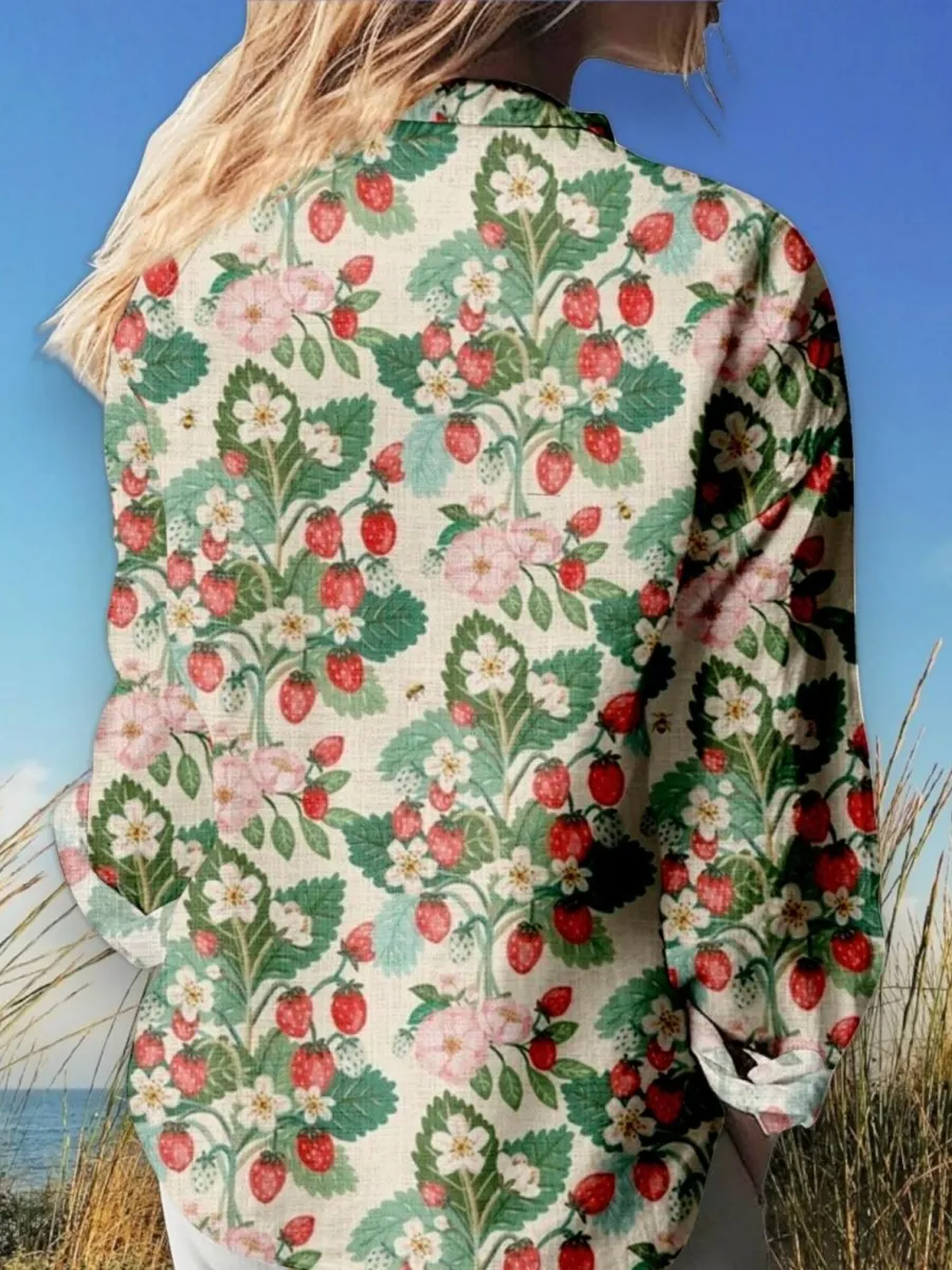 Strawberry Print Button Up Shirt