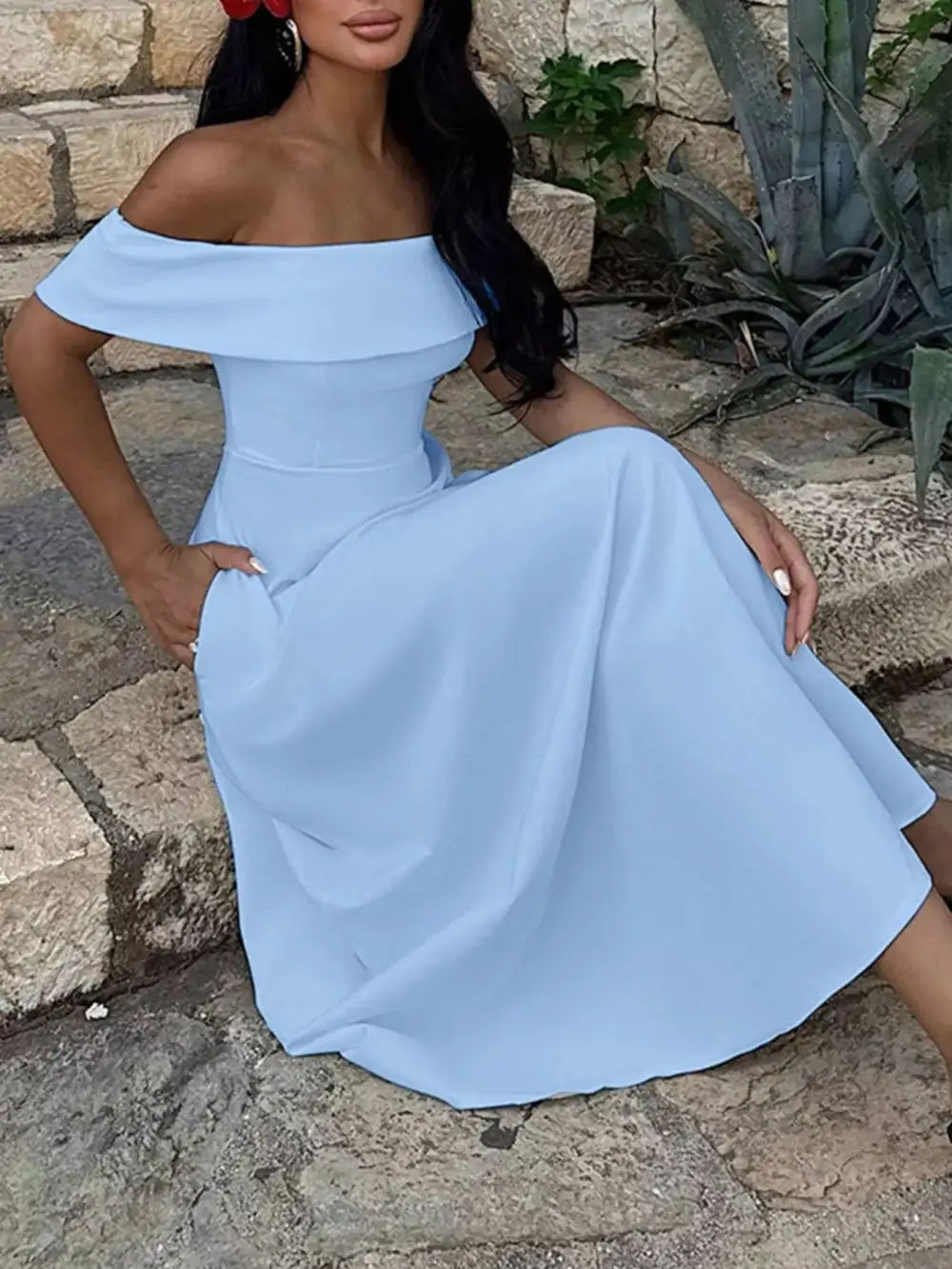 Off Shoulder A Line Maxi Dress