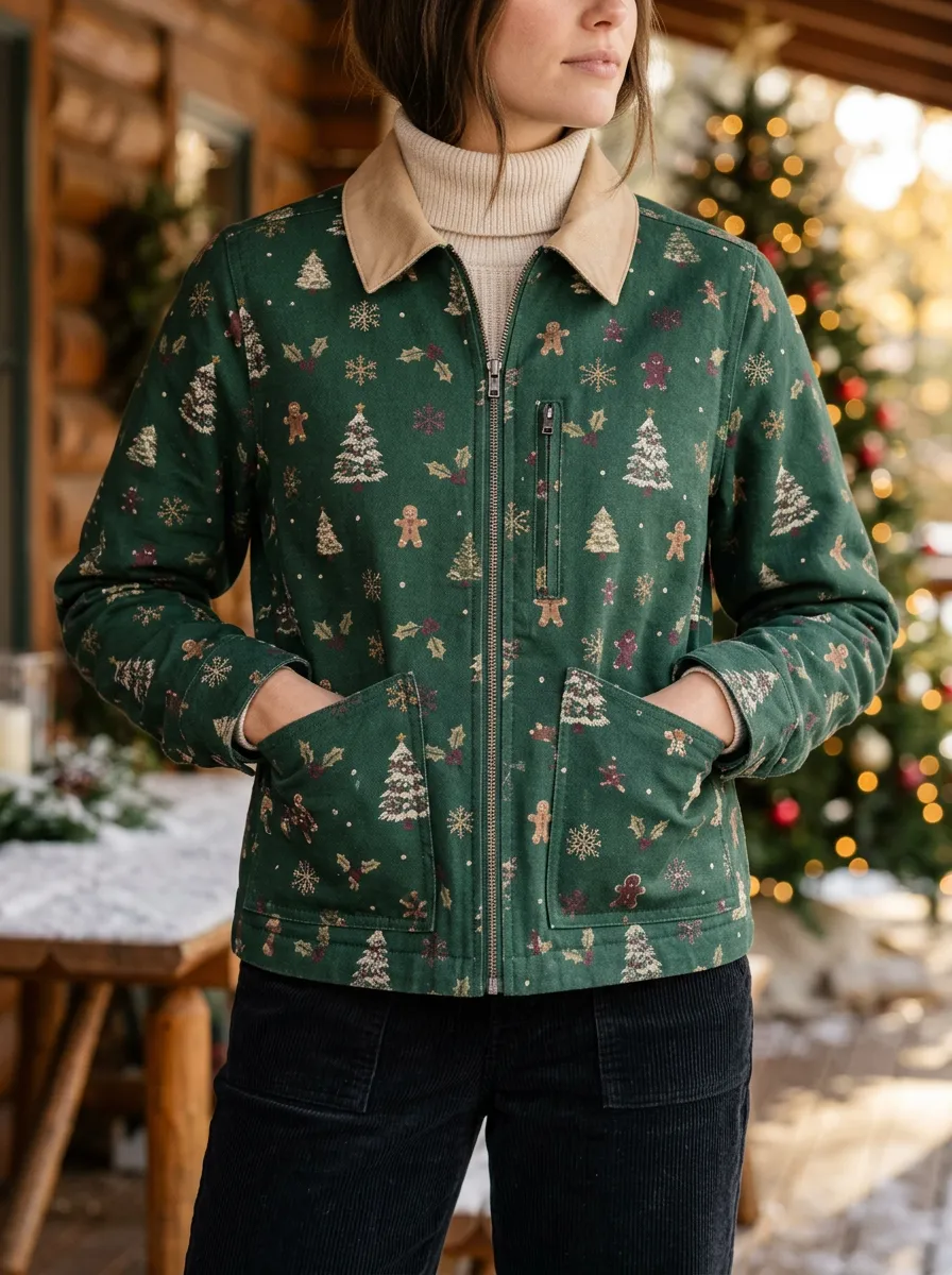 Christmas Holiday Gingerbread Tree Print Jacket