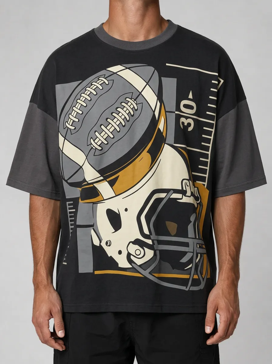 Men's Charcoal Graphic Football Print T-Shirt