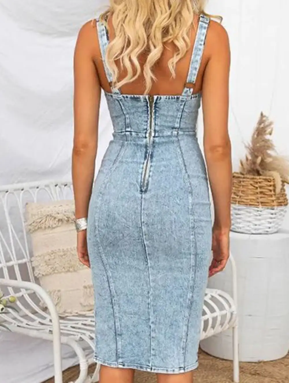 U Neck Denim Cami Mini Dress