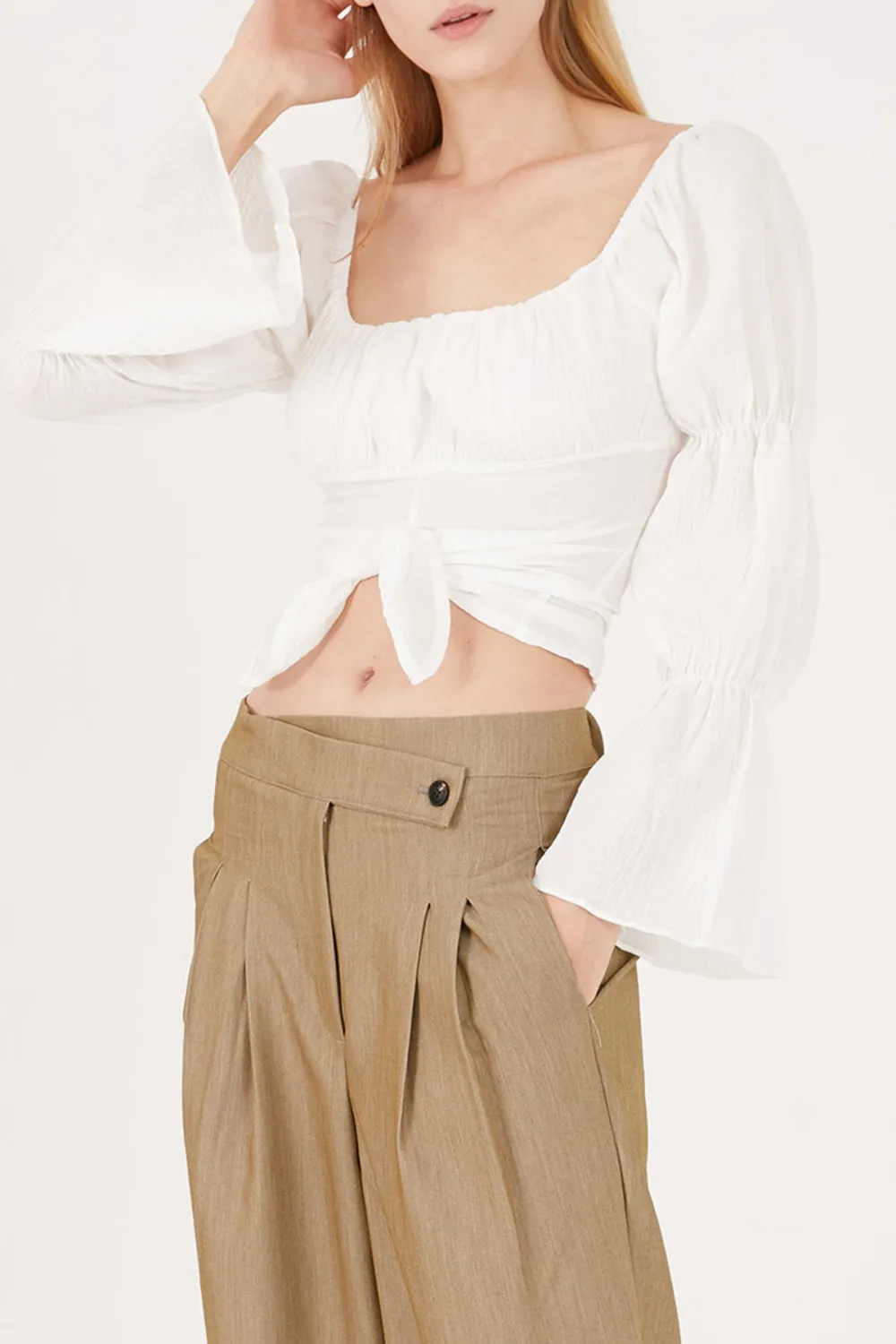Balloon Sleeve W/ Front Slit Blouse
