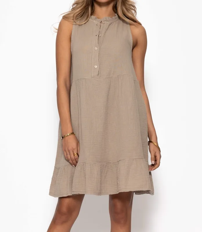 Taupe Ruffle Sleeveless Dress