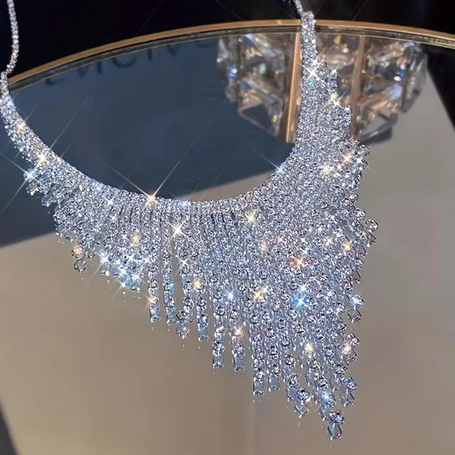 Women's Vintage Rhinestone Tassel Necklace Bib Eid