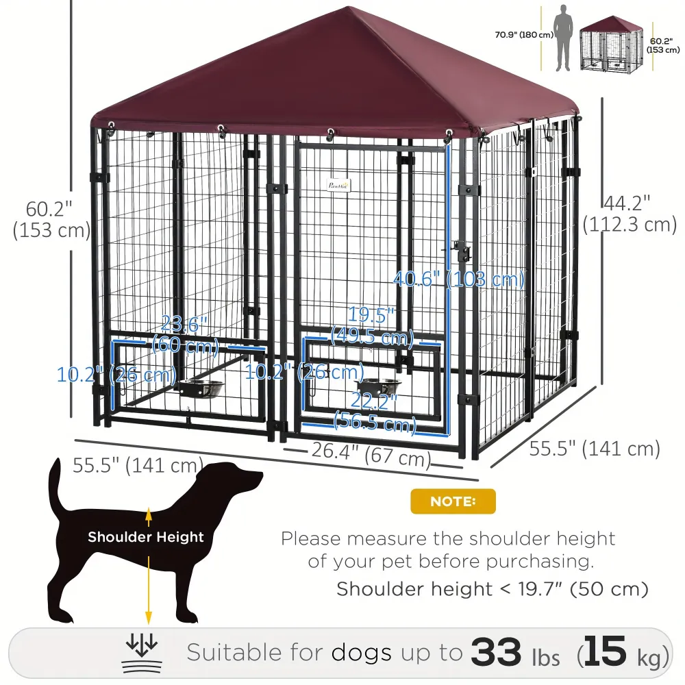 Weather-Resistant Outdoor Dog Kennel with Canopy, Pet Enclosure for All-Weather Use