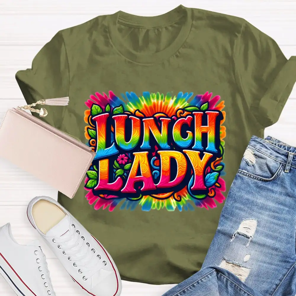 Lunch Lady Colorful Tie-Dye Print T-Shirt