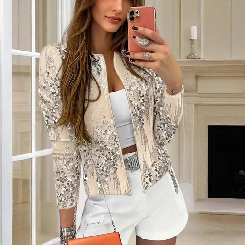 Sequined Zip Front Jacket