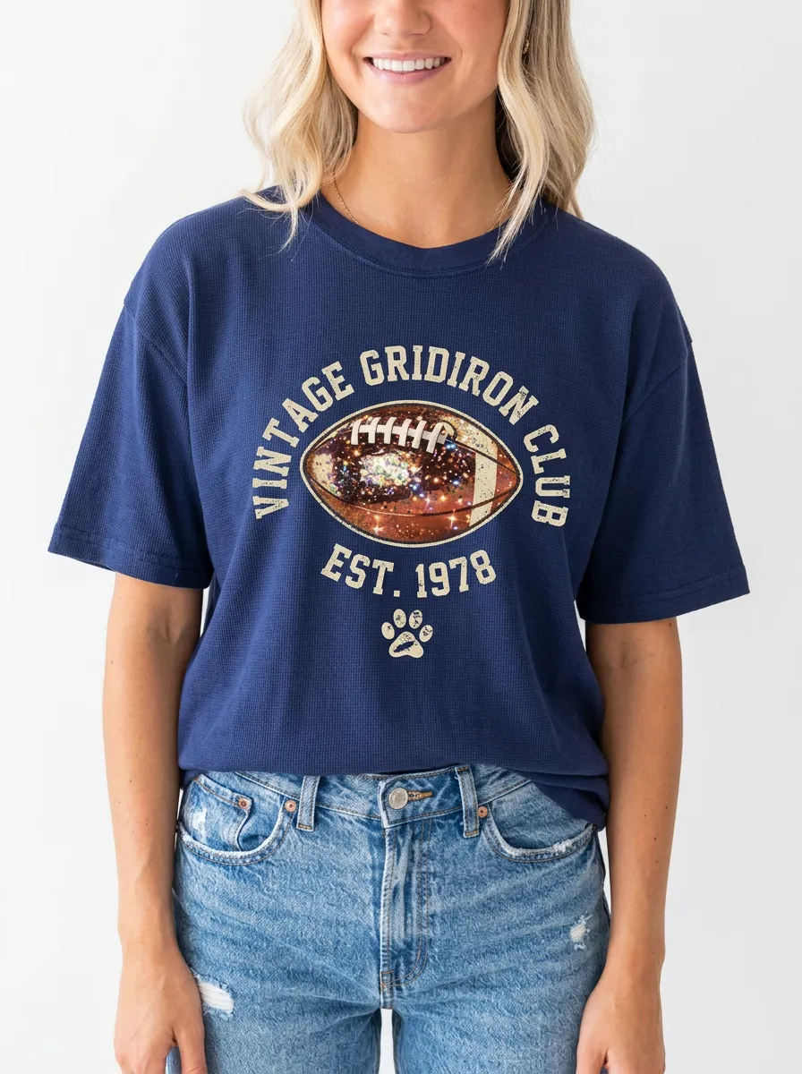 Women's Sport Inspired Football Gridiron Ball Crew Neck Graphic T-Shirt