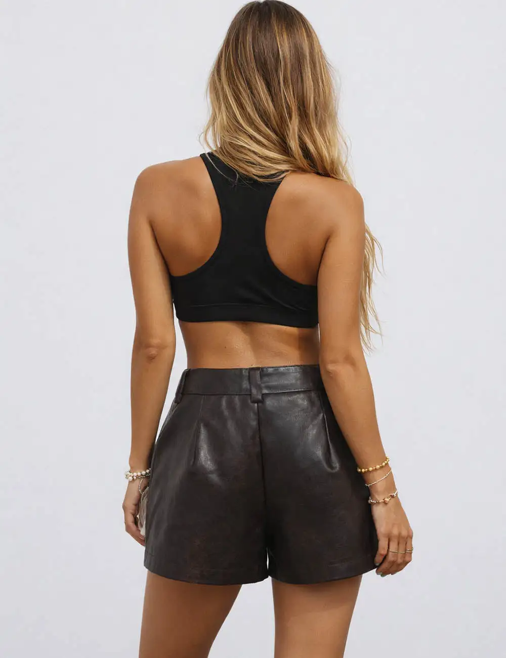 Faux Leather Wide Leg Fur Trim Zip Fly Shorts