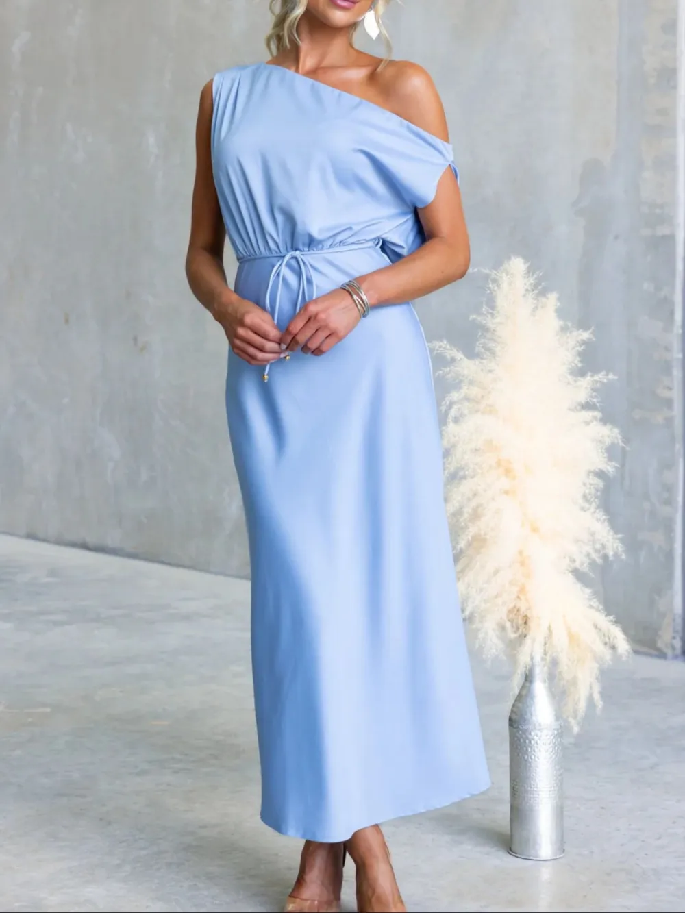 Classic One-Shoulder Midi Dress