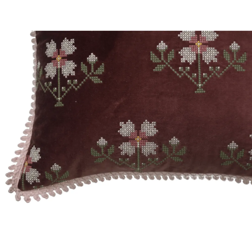 Embroidered Floral Traditional Velvet Decorative Cushion Cover