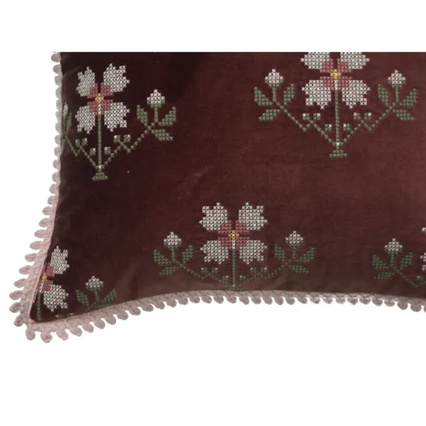 Embroidered Floral Traditional Velvet Decorative Cushion Cover