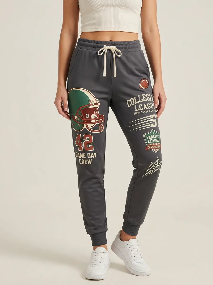 Women's Football Fan Varsity League Helmet Printed Joggers
