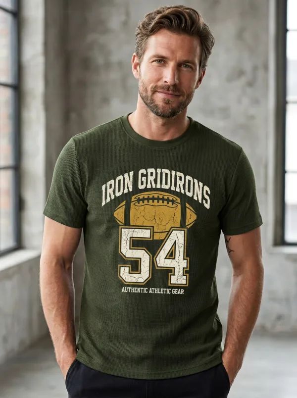 Men's Expressive Football Gridiron Ball Crew Neck Graphic T-Shirt