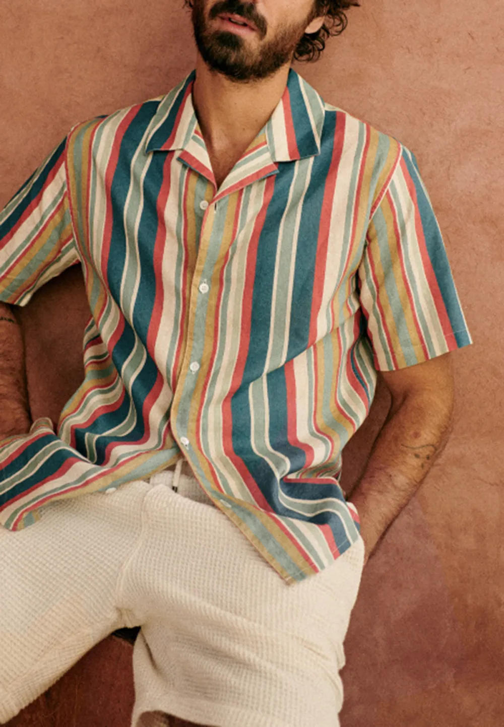 Multicolor Bold Stripe Short Sleeve Camp Shirt