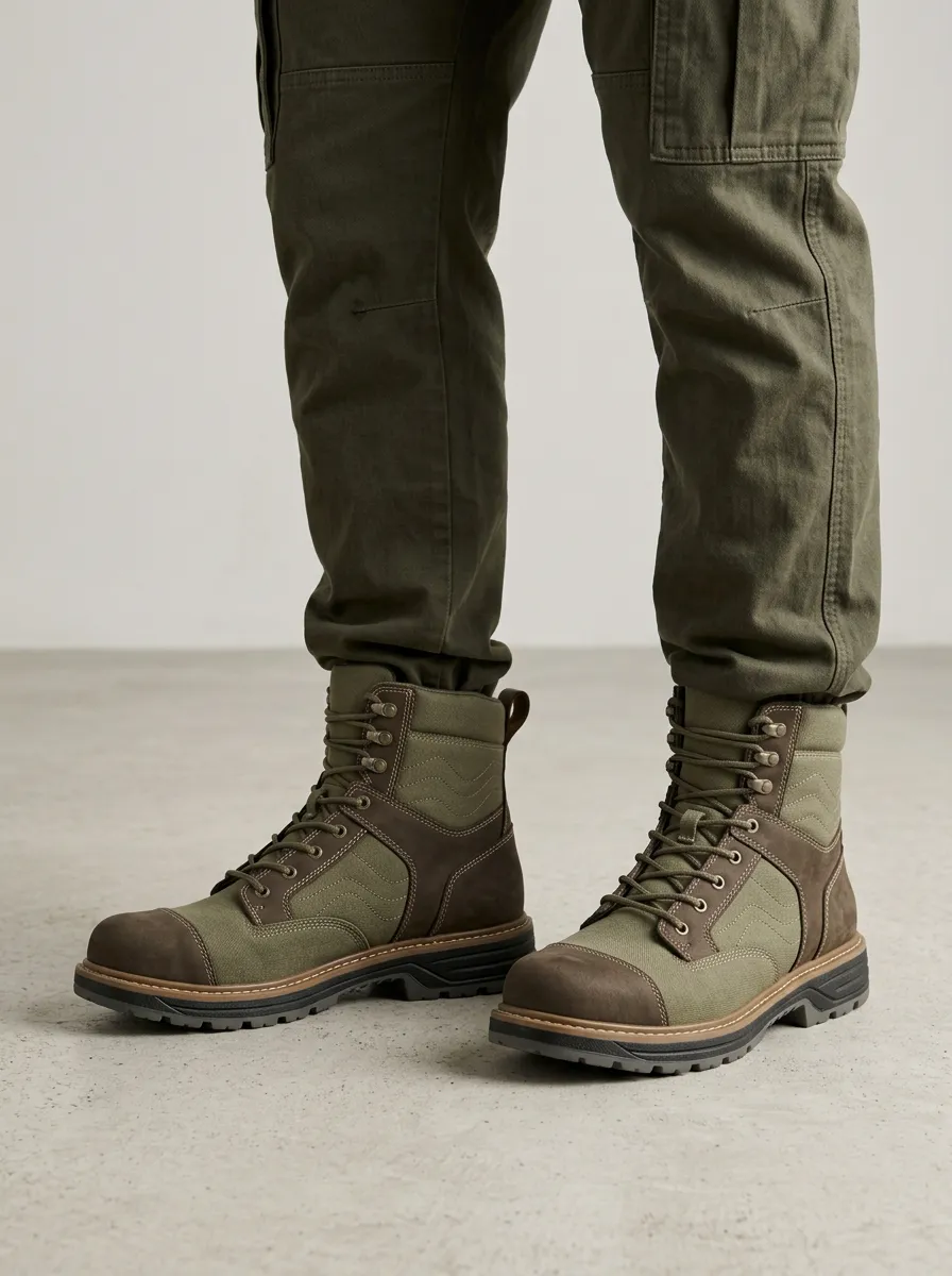 Unisex Canvas Leather Tactical Work Boots