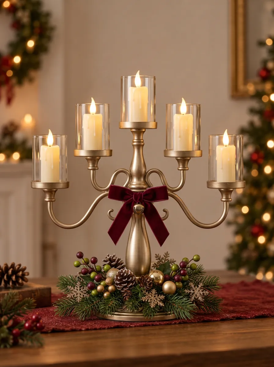 Decorative Velvet Bow Pinecone Candle Holder