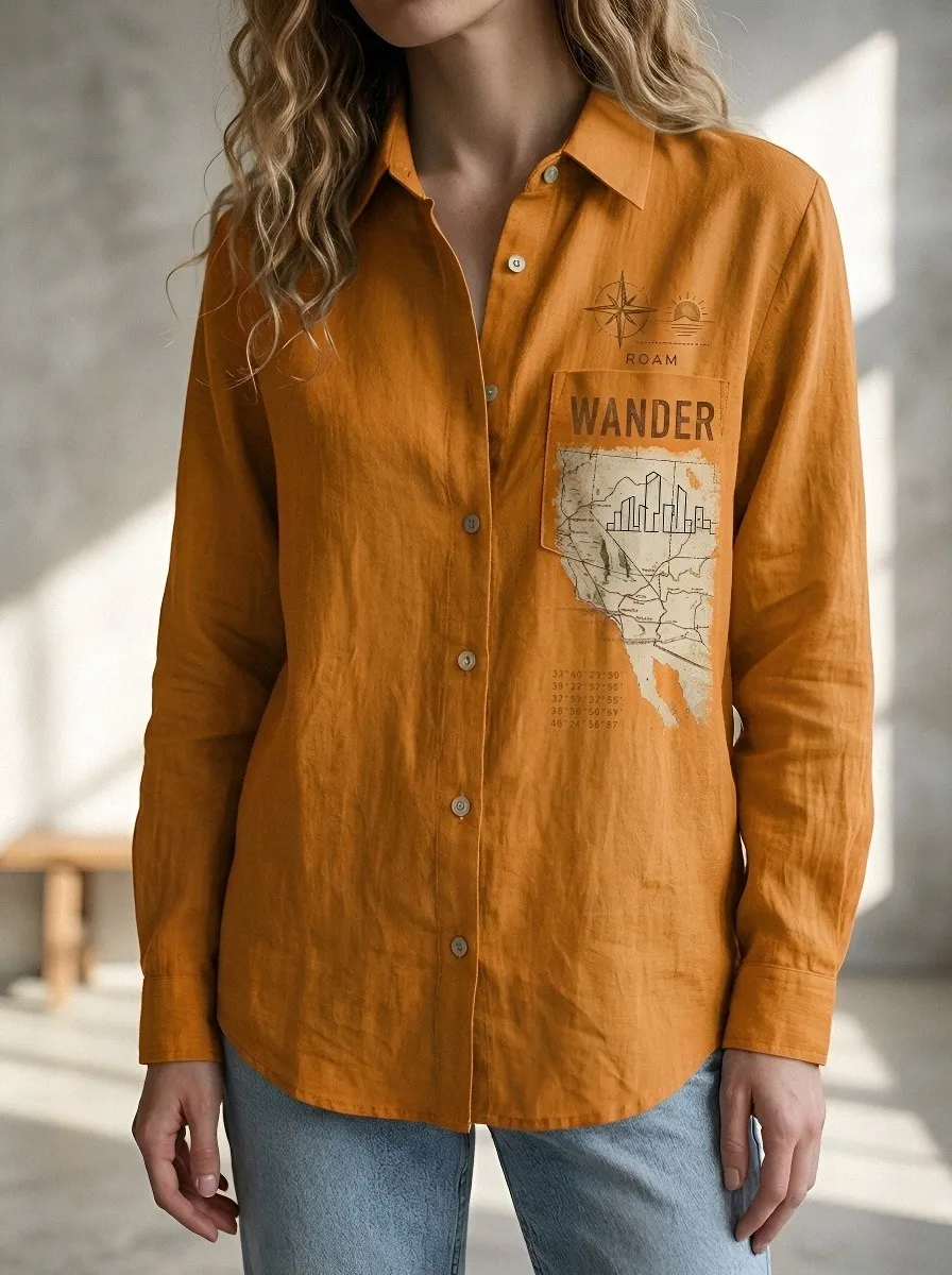 Wander Travel Map Casual Shirt