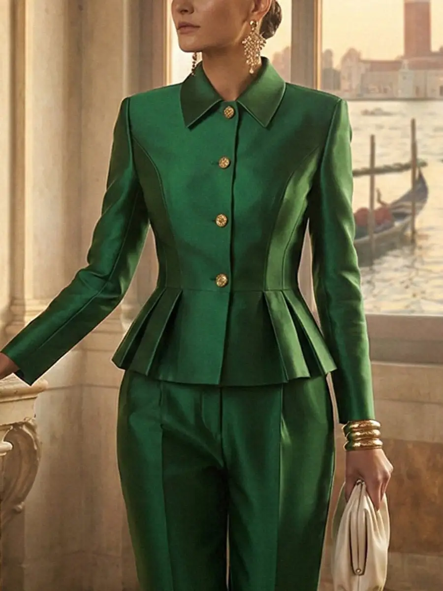 Elasticated Waist High Waisted Button Front Contrast Color Blazer