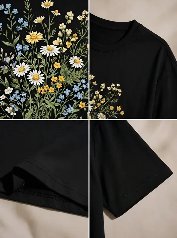Women's Botanical Nature Lover Wildflower Bouquet Printed T-shirt