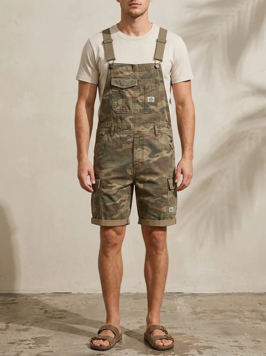 Men's Modern Workwear Casual Outdoor Camouflage Printed Cargo Overalls Shorts