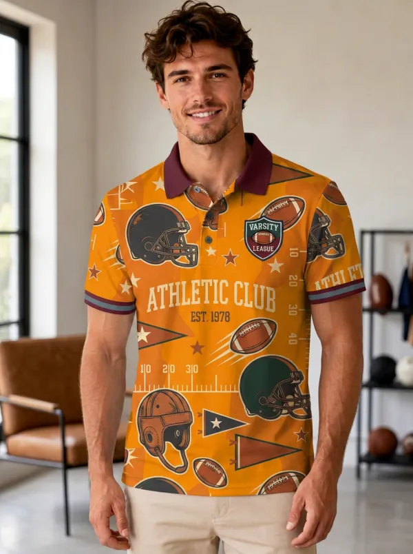 Men's Gridiron League Helmet Polo Shirt