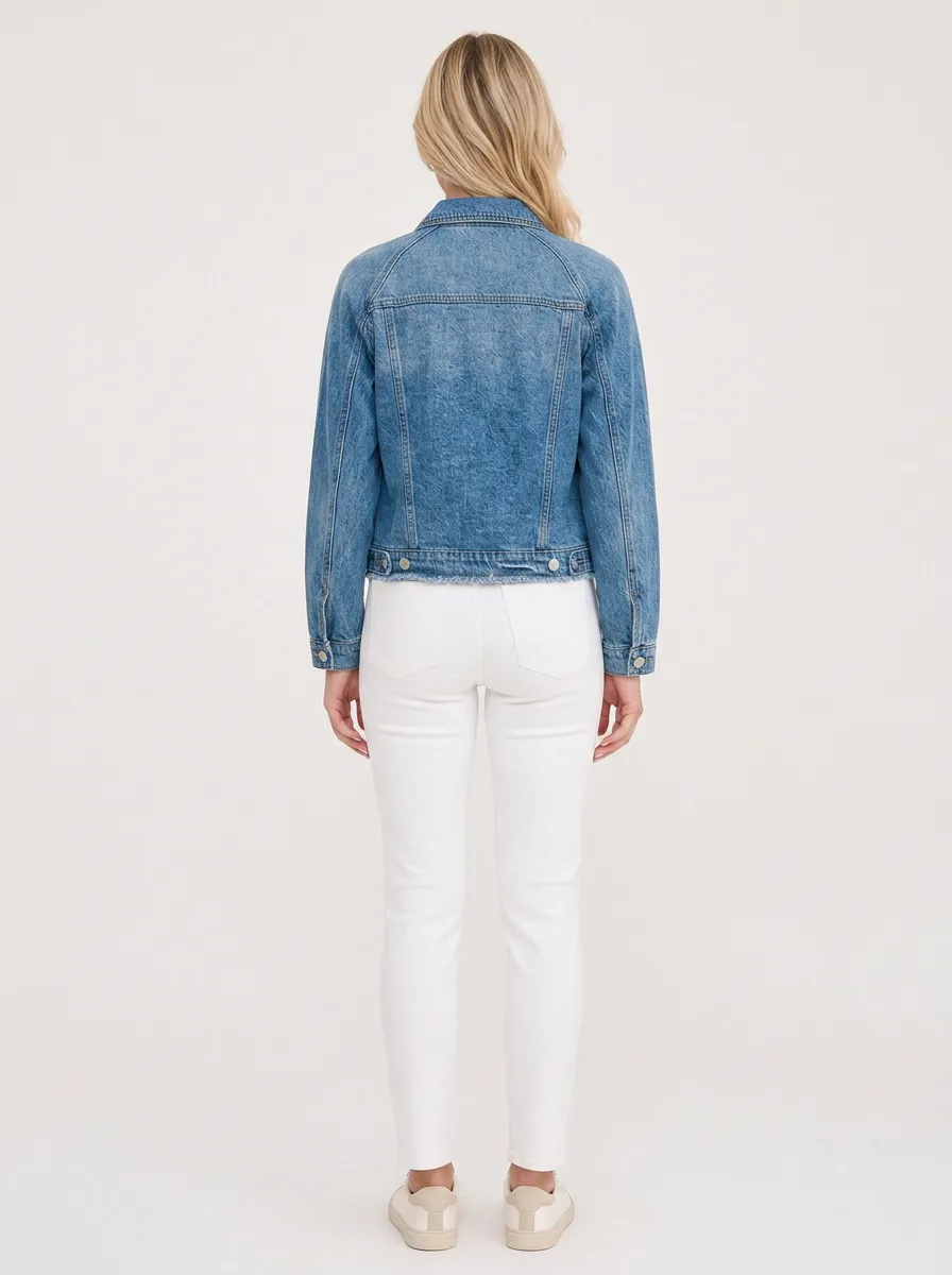 Women's Casual Fashion White Paint Splatter Printed Denim Jacket