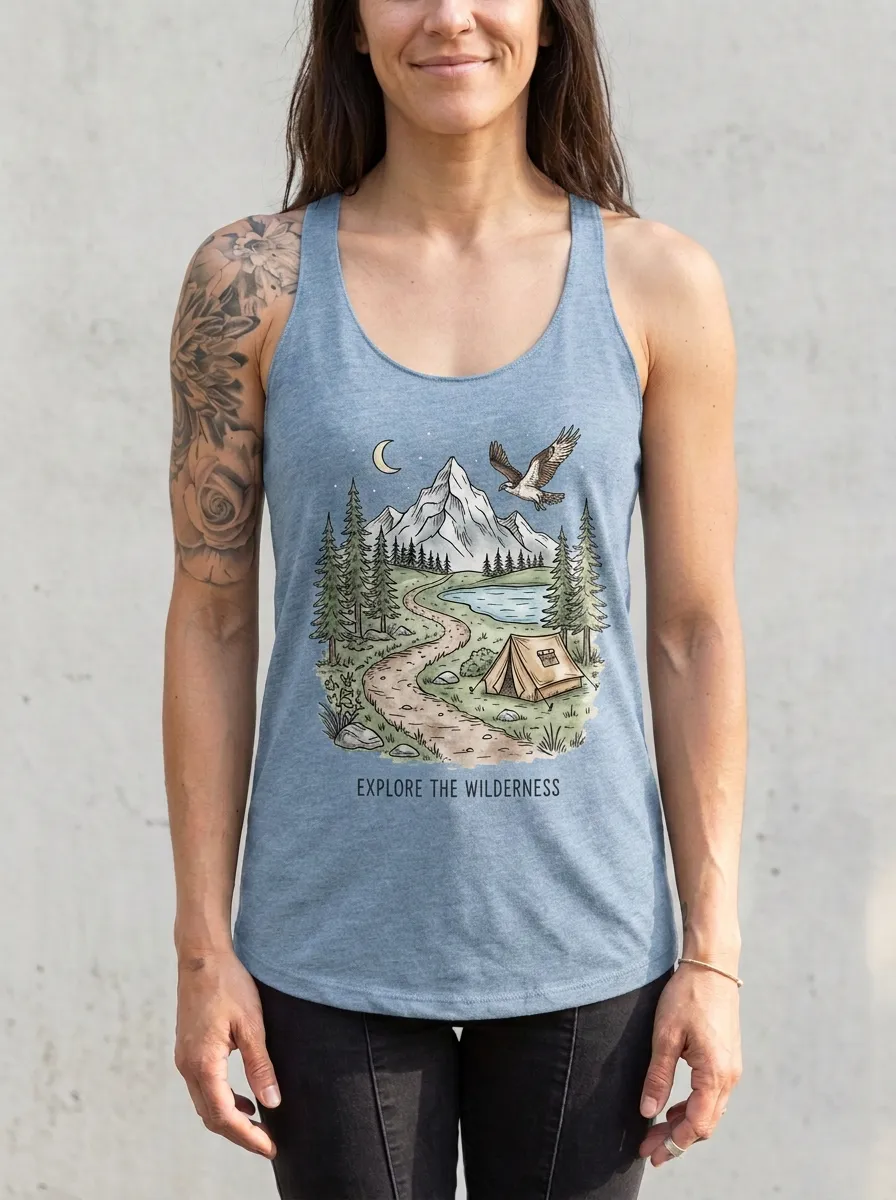 Women's Camping Lover Mountain Forest Eagle Printed Tank Top