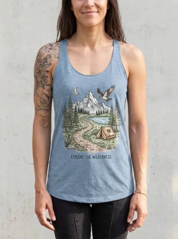 Women's Camping Lover Mountain Forest Eagle Printed Tank Top