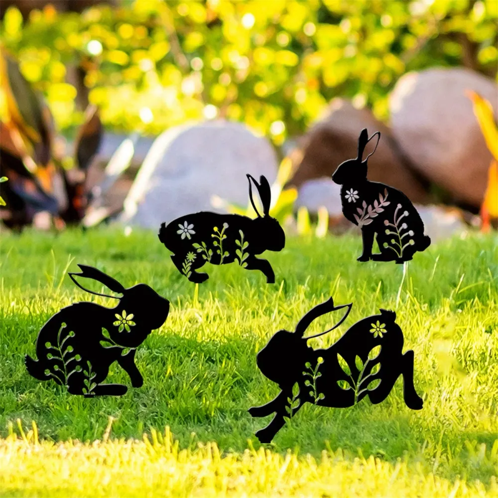 4 Pcs Bunny Silhouette Garden Stakes