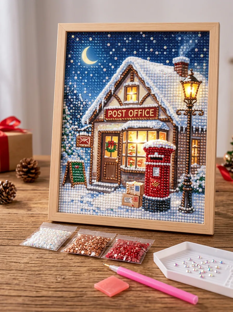 Classic Post Office Snowy Village Christmas DIY Diamond Painting Kit
