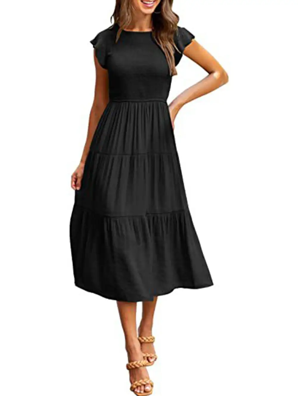 Flutter Sleeve Tiered Mini Dress