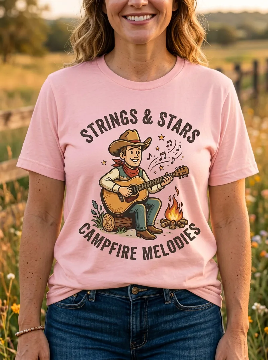 Western Guitar Campfire Women's Country Music Casual T-Shirt