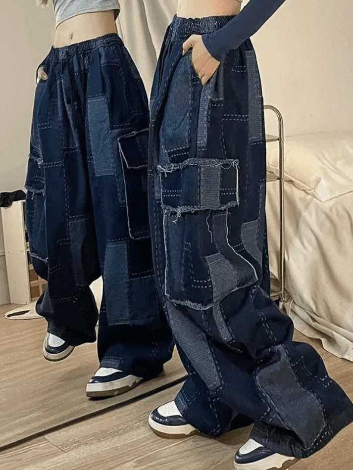 Vintage Checkered Baggy Cargo Jeans