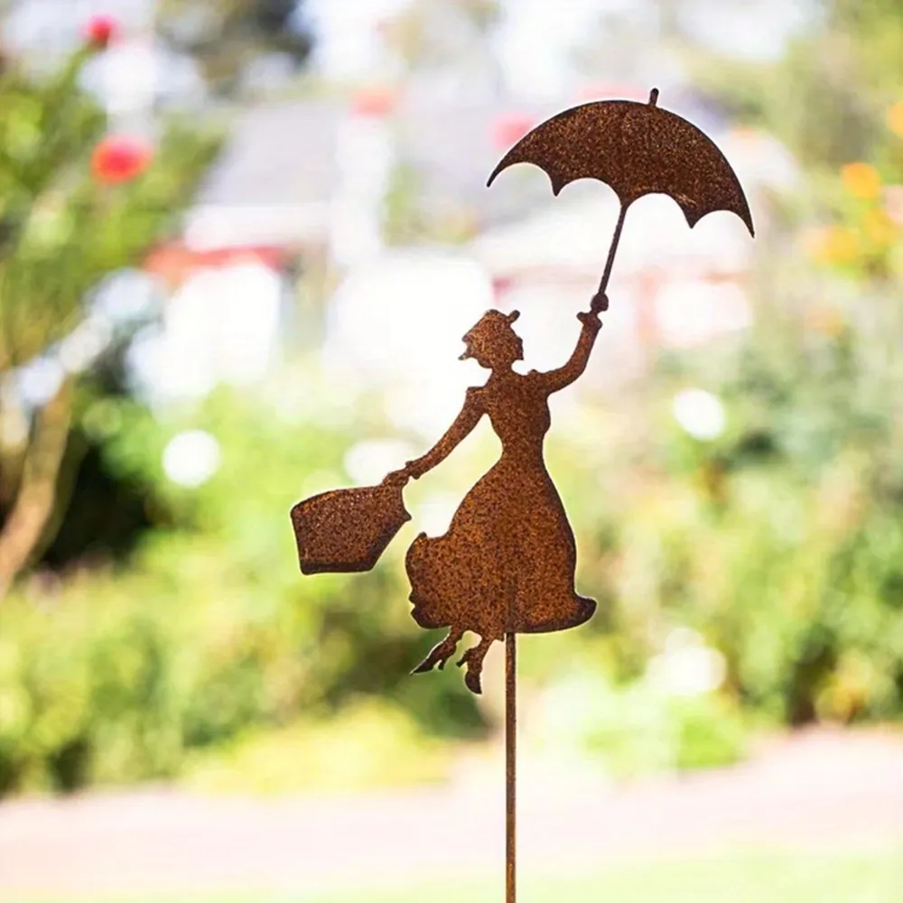 Vintage Umbrella Lady Garden Stake