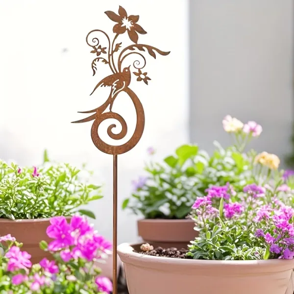 Rusty Bird & Flower Garden Stake