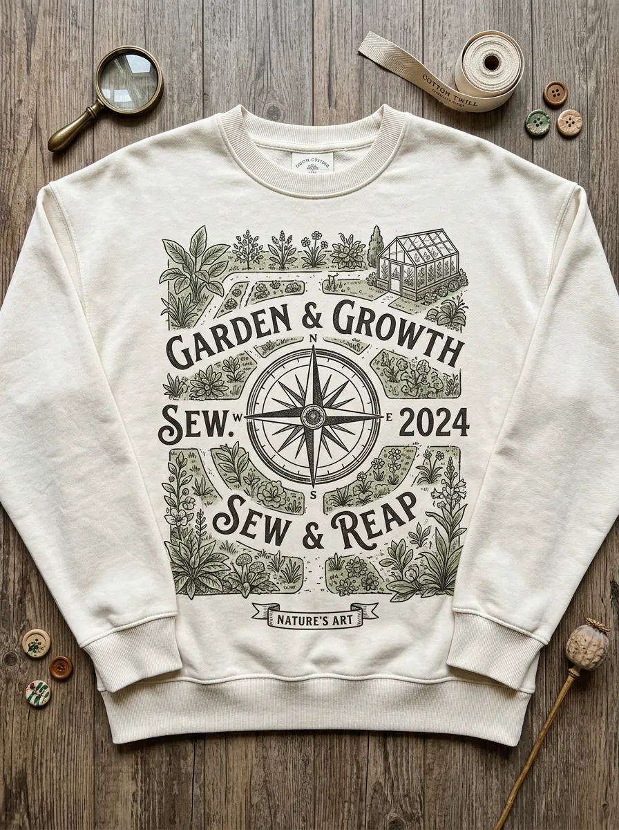 Unisex Garden Lover Compass Botanical Printed Sweatshirt
