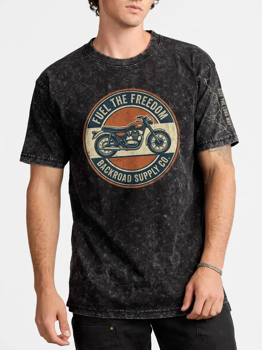 Men's Motorcycle Lover Fuel The Freedom Printed T-shirt