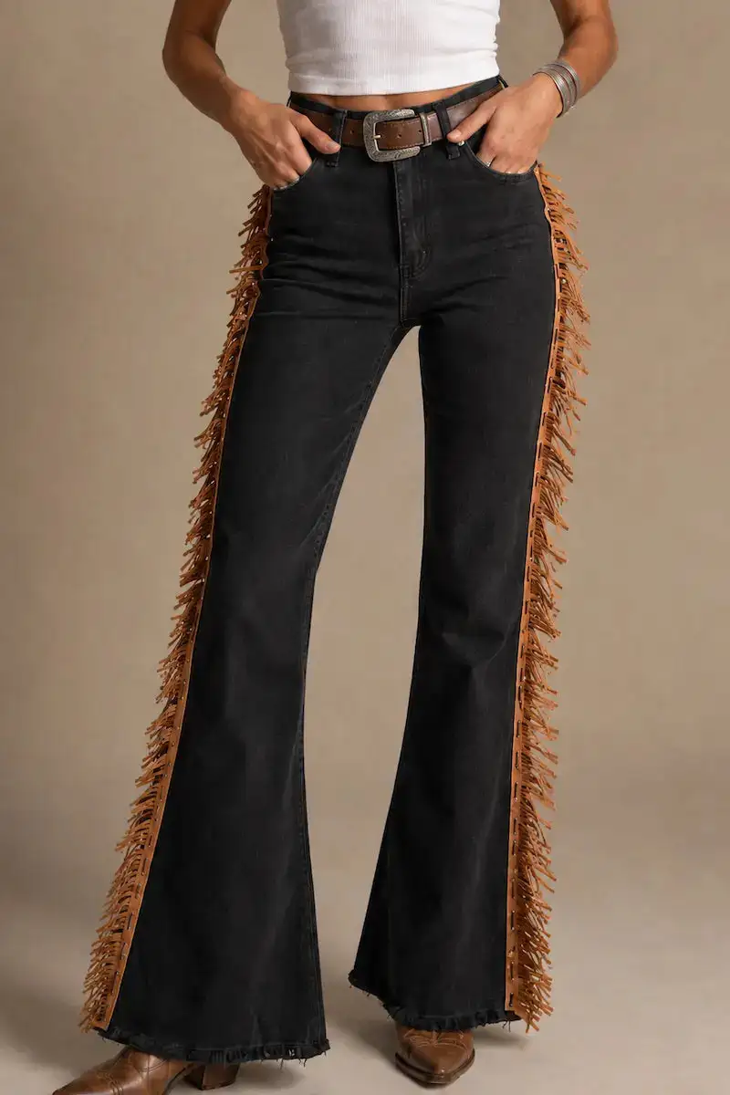 Fringe Detail Bell Bottom Everyday Denim Jeans