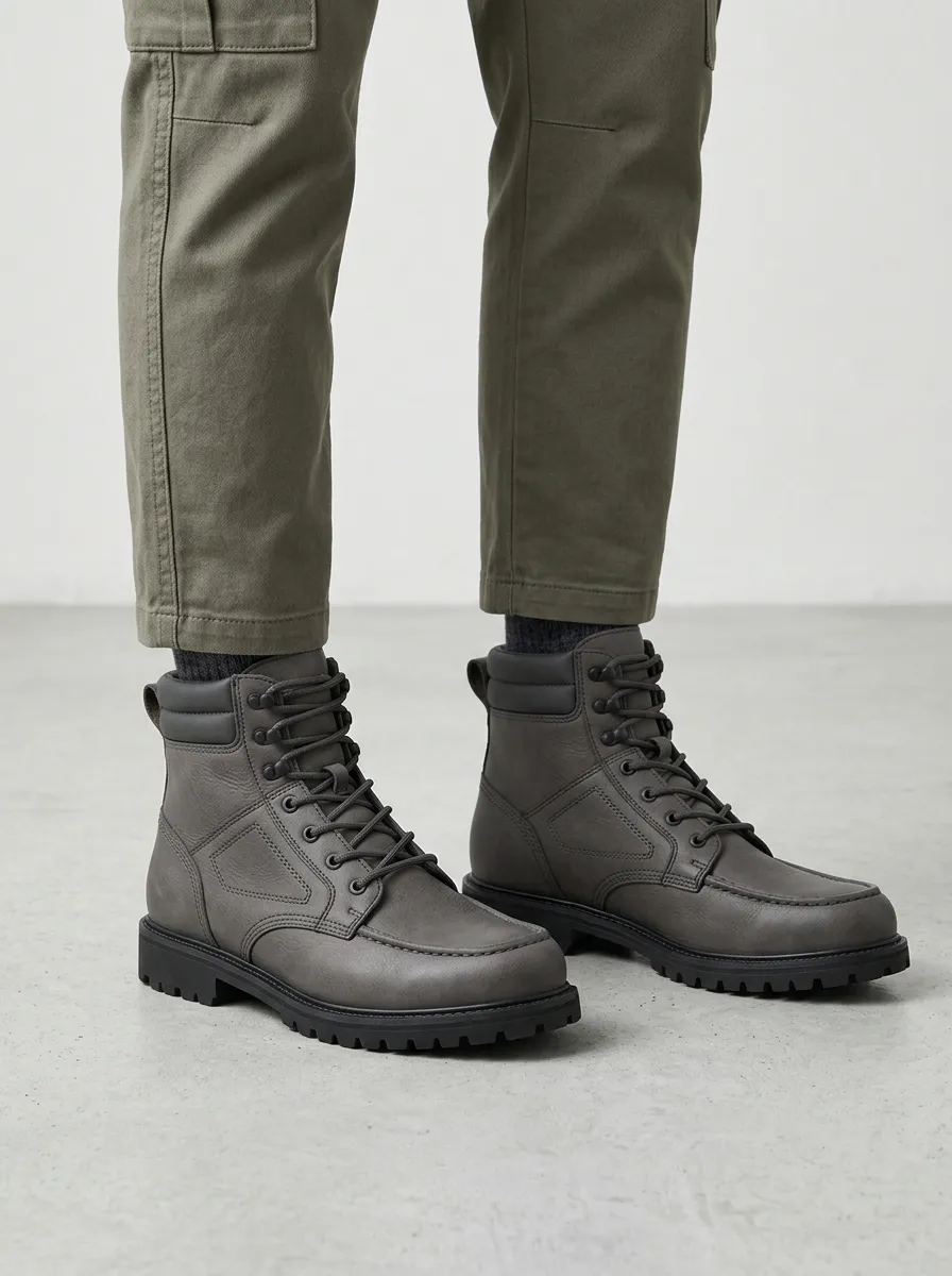 Unisex Leather Casual Stitched Work Boots